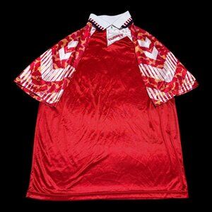 Vintage 90s Hummel Red White Blank 15 Collared‎ Soccer Jersey Adult Large